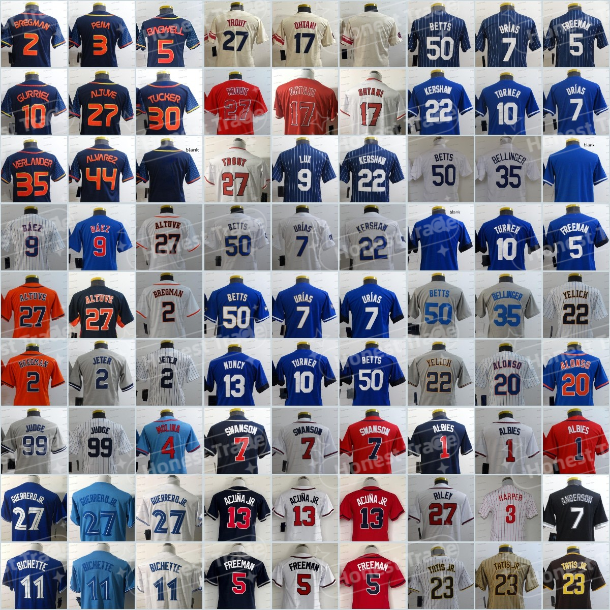 

Youth Trout Ohtani Alvarez Baseball Altuve Freeman Betts Urias Yelich Alonso Baez Jeter Guerrero Jr. Bichette Molina Swanson acuna jr albies Judge Tatis KIDS Jersey, Kids jersey s-xl