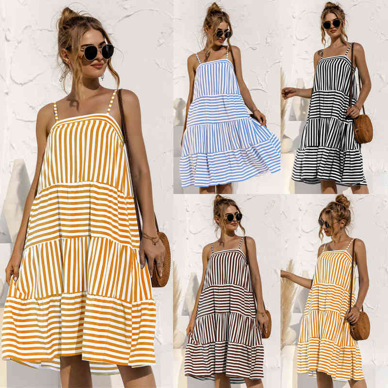 

Summer Elegant Maternity Dress for Women Bohemian Vacation Beach Dress Premama Clothing Sling Stripe Stitching Ladies Dresses G220418, Black