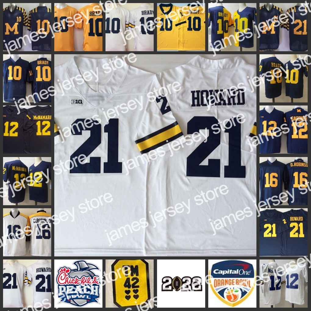 

James 21 Desmond Howard Jersey 12 Cade McNamara 12 Devin Gardner 16 Denard Robinson 10 Tom Brady Jersey 2022 NCAA Michigan Wolverines Stitche