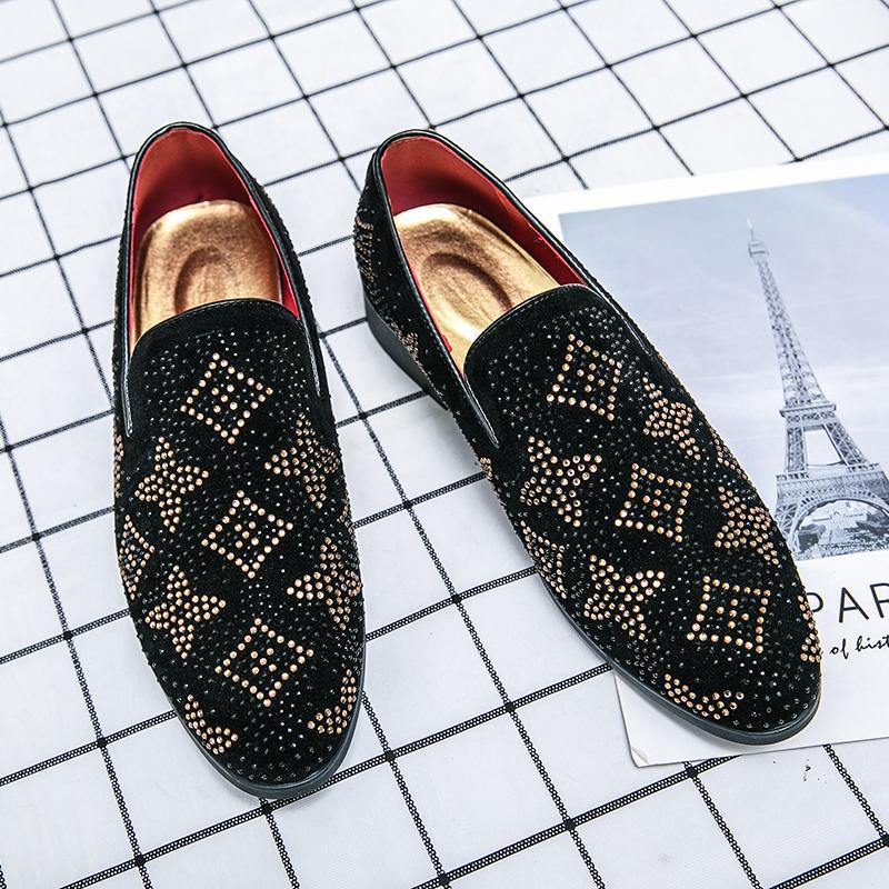 

Dress Shoes FIXSYS Fashion Mens Casual Diamonds Party Banquet Breathable Business Wedding Autumn Man Oxfords Homme, Black 2