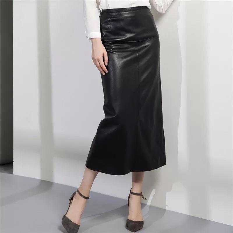 

Skirts Genuine Leather Long Pencil Sexy Women 2022 Fashion Black Waist Womens High Quality Sheepskin Skirt