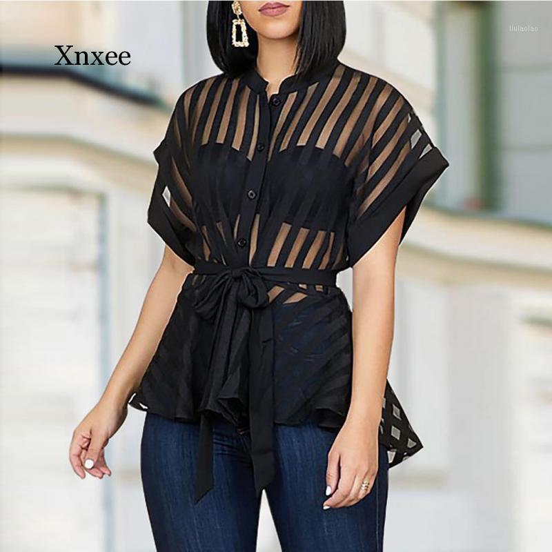 

Women' T-Shirt Women Mesh Net Blouse Sheer Short Sleeve Ladies Shirt Black Front Hollow Sexy Tops Womens Clothing Summer Female Blouses Clo