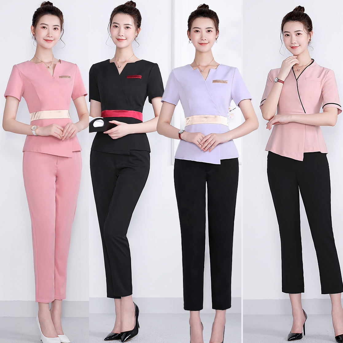 

TB001 Women's Two Piece Pants Spa uniform salon cosmetologist Slim fit smocks work foot bath technician costume healthcare wellness beauty industry with tailored, 005