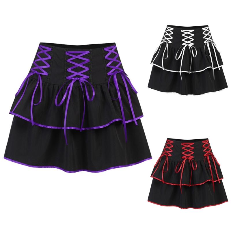 

Skirts Women Goth Punk High Waist Pleated Flowy A-Line Harajuku Contrast Color, Purple