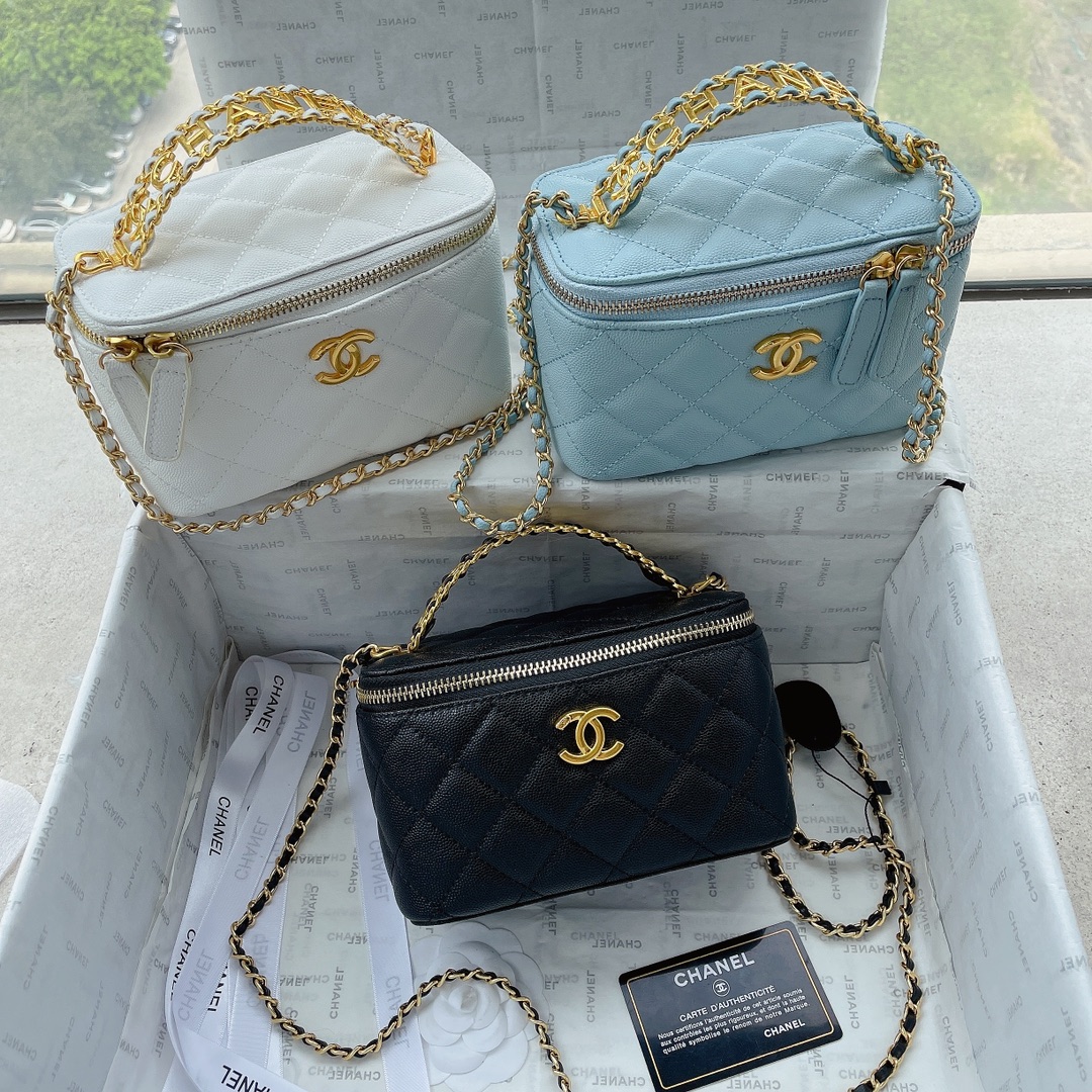 

Chanel 22S bags CC box bag cosmetic bag Cross Body handbags Black/White/Blue