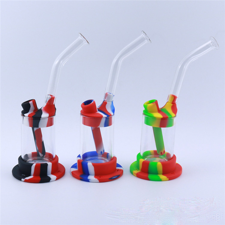 

silicone bong 8.5'' LED Hookah thick glass bongs water pipes non fading colorful shisha dab rig smoking bubbler