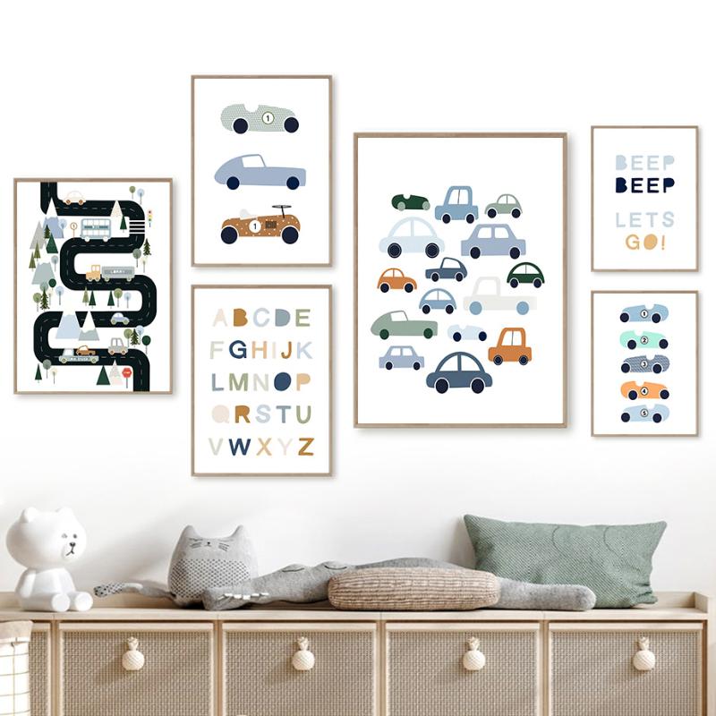 

Paintings Alphabet Number Bus Car Truck Cartoon Nursery Wall Art Canvas Painting Nordic Posters And Prints Pictures Child Room Decor