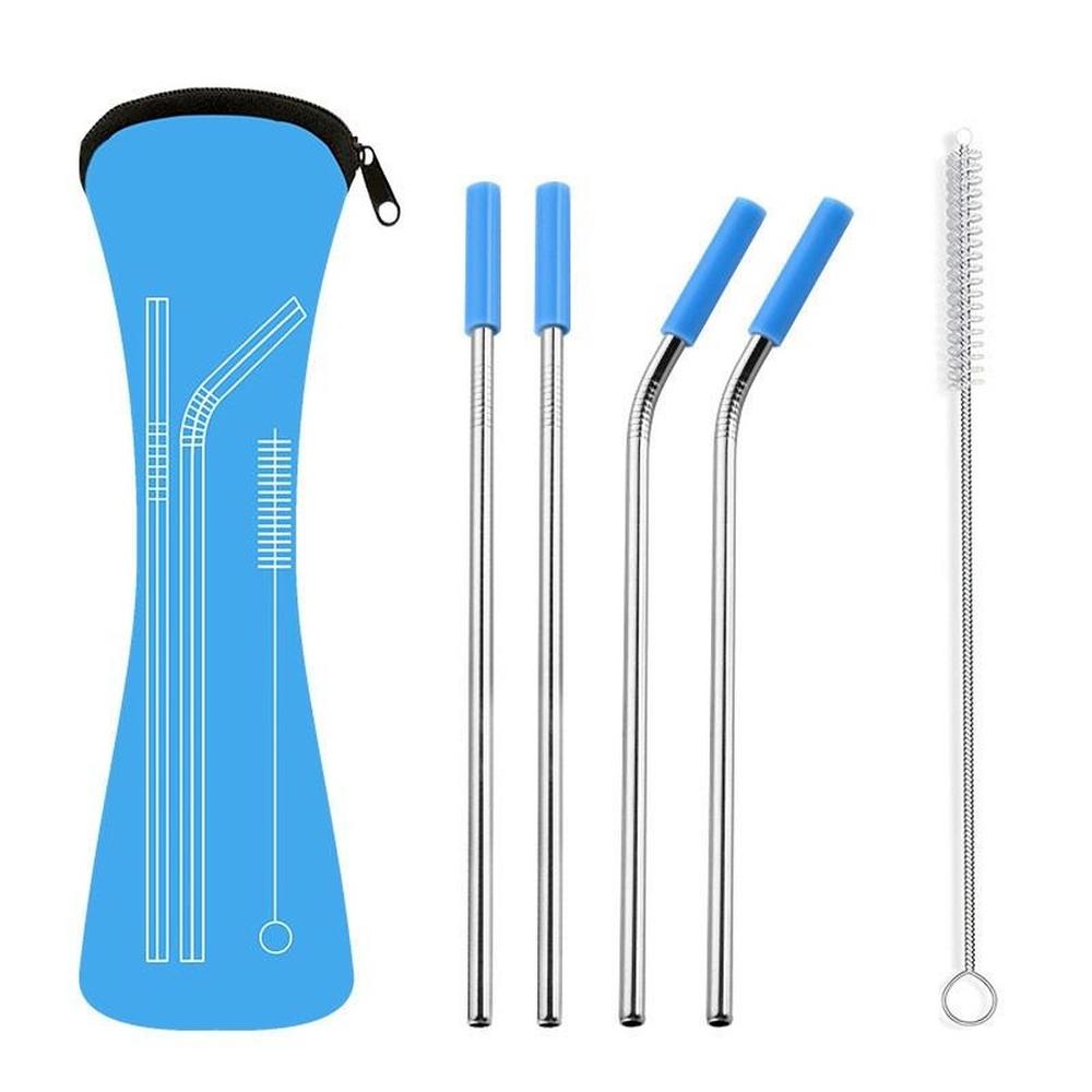 

6Pcs/set Reusable Stainless Steel Straight Bent Drinking Straws with Silicone Tips for Hot Cold Beverage Drink Bar Tools Wholesale 0428
