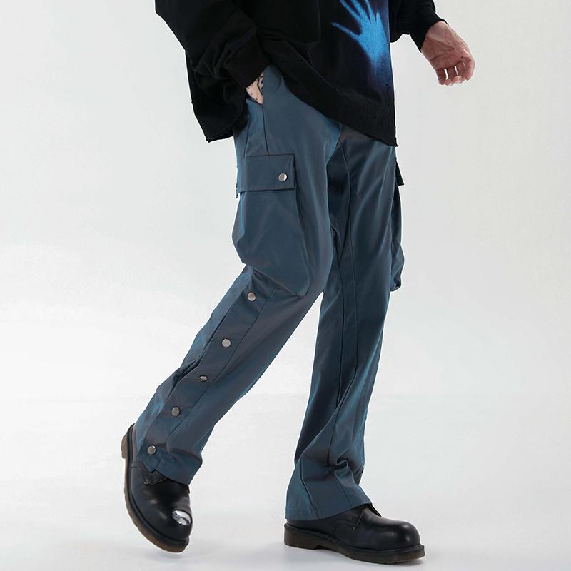 Pantalons pour hommes Harajuku Poches latérales à boutons Cargo Hommes et femmes Cordon Hip Hop Baggy Flare Streetwear Pantalon décontracté