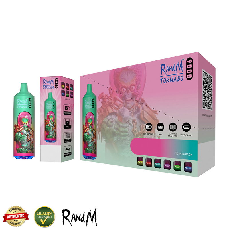 

Authentic RandM E Cigarette Kit Tornado 9000 Puffs Rechargeable Disposable Vapes 33 Flavrs Mesh Coil RGB Glowing Light Vapes Pen Device, Remark flavrs