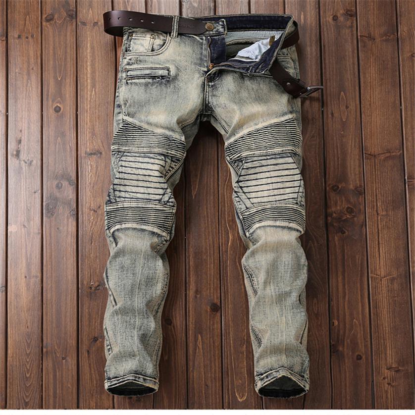 

Mens Designer Jeans Distressed Ripped Biker Slim Fit Motorcycle Denim For Men s Fashion Stretch Fold Pants233I, As the photos