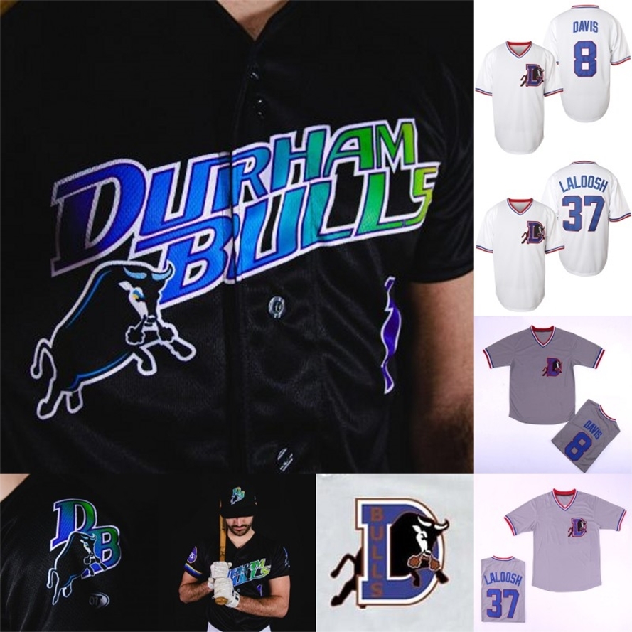 

Mit Durham Bulls Jersey #8 Crash Davis #37 Ebby 'Nuke' LaLoosh 100% Stitched Movie Custom Baseball Jersey White Grey Black S-3XL, 8 white