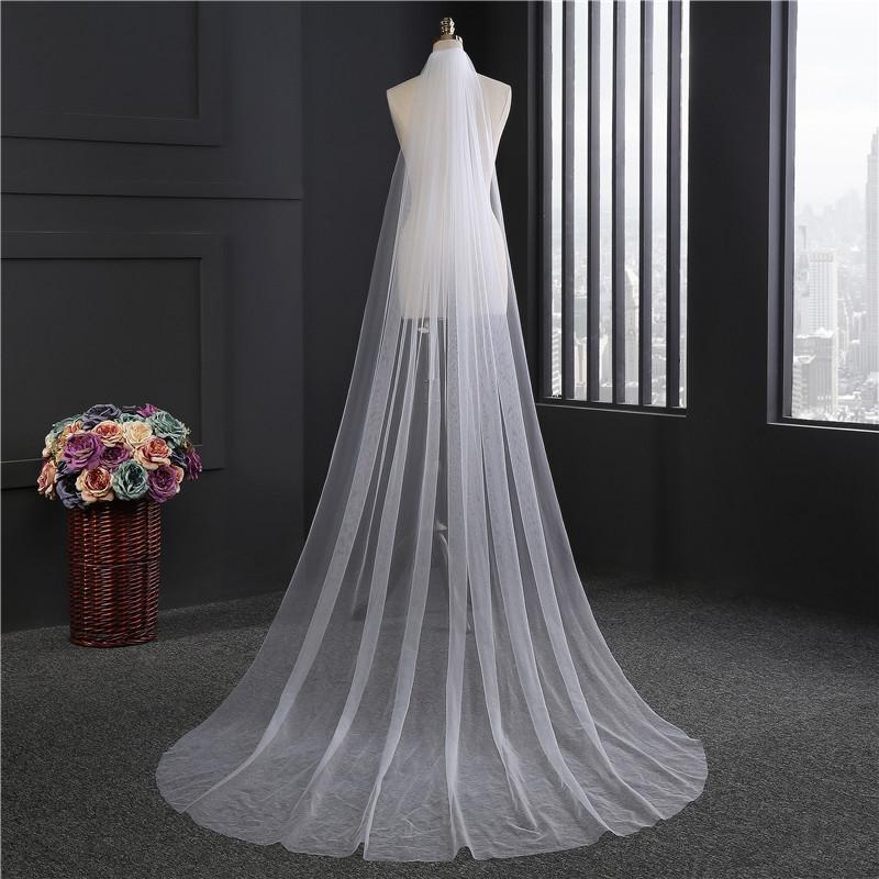 

Bridal Veils Long Veil White/Ivory Wedding Simple With Comb Cathedral Velo De Novia One Layer 5Meters 1.5Meter WidthBridal