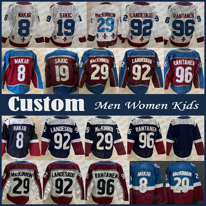 

8 Cale Makar Nathan MacKinnon Colorado Avalanche Hockey Jersey Custom Mikko Rantanen Gabriel Landeskog Artturi Lehkonen Valeri Nichushkin Alexandar Georgiev, Shown