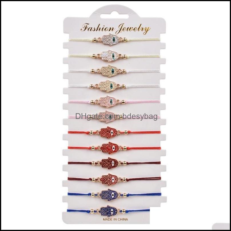 

Charm Bracelets Jewelry Bohemian Oil Painting Fatima Palm Eye Woven Rope Bracelet Female 12 Drop Delivery 2021 Wapce