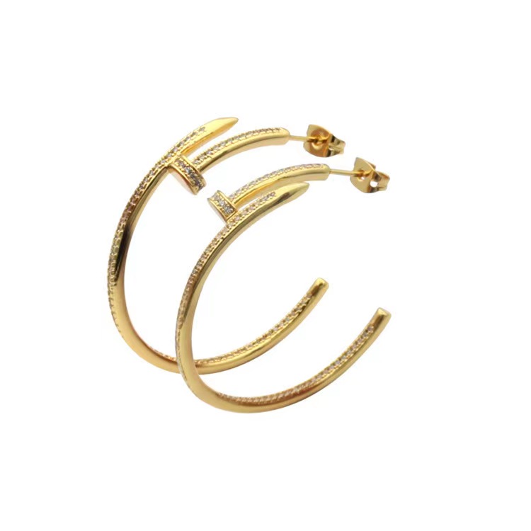 

European and American luxury 18K gold Hoop earrings fashion personality nails diamond earrings for woman classic designer jewelry