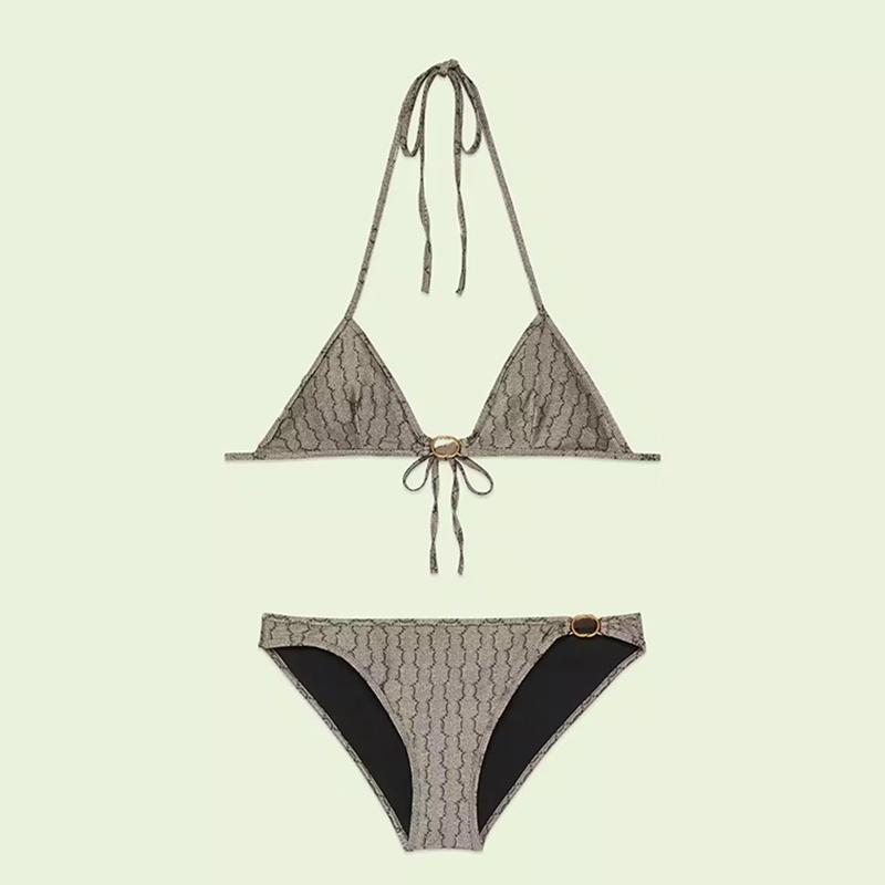 

Low Waist Letter Swimwear for Women Vintage Printed Personalized Swimsuit Casual Travel Seaside Bathing Suit, As pic