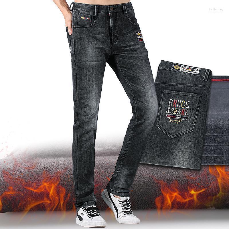 

Men's Jeans 2022 Winter Fleece Men Fashion Casual Top Quality Embroidery Straight Stretch Heavyweight Big SIZE 42 Pants Bert22, Black