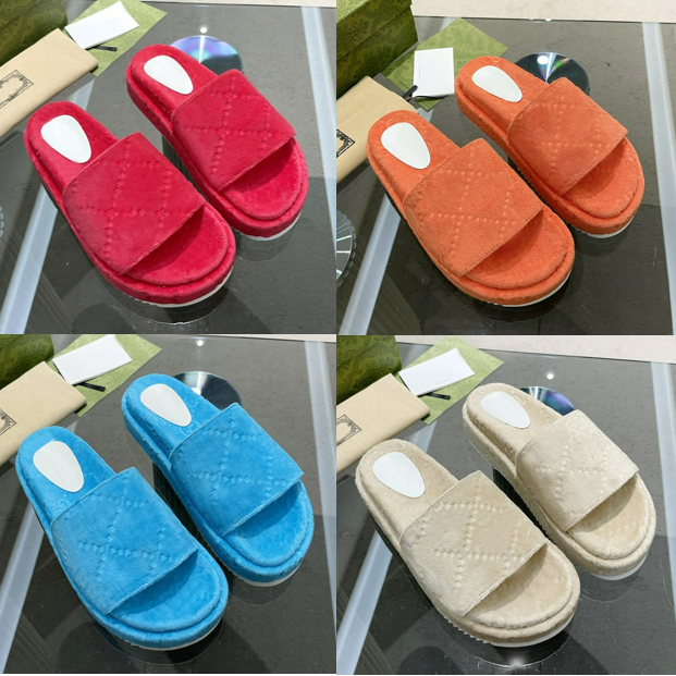 

2022 fashion Thick bottom Sandals G Beach slippers designer Flat slipper Women platform slide sandal velvet Heels Size 35-42