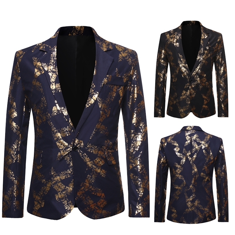 

Men' Suits Blazers Fashion Men Blazer Floral Suits Blazers Casual Glossy Stamping Printed Single Button Mens Wedding Slim Fit Suit 220826, Black