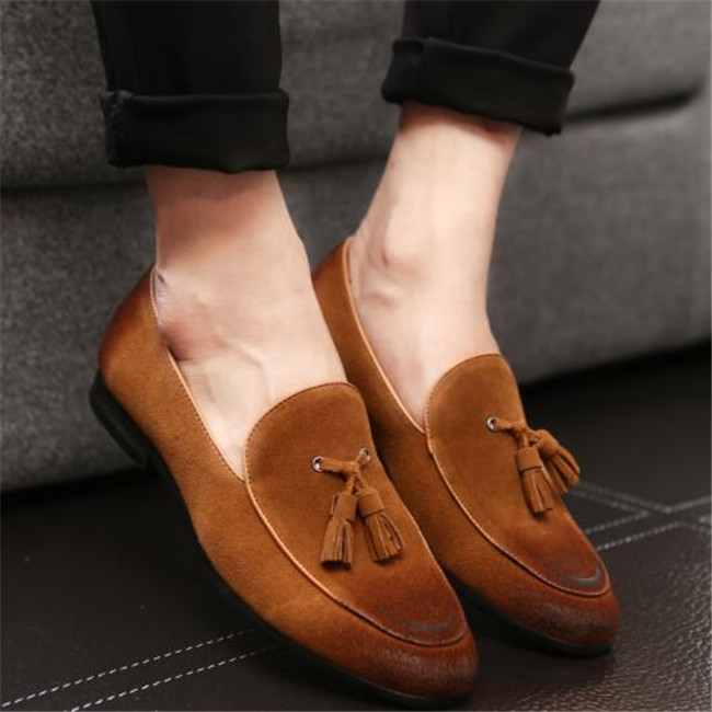 

Designer Slip On Dress Shoes Oxfords Shoes Genuine Leather Cow Suede Men Loafers Man Retro Tassel Casual Shoe, Black