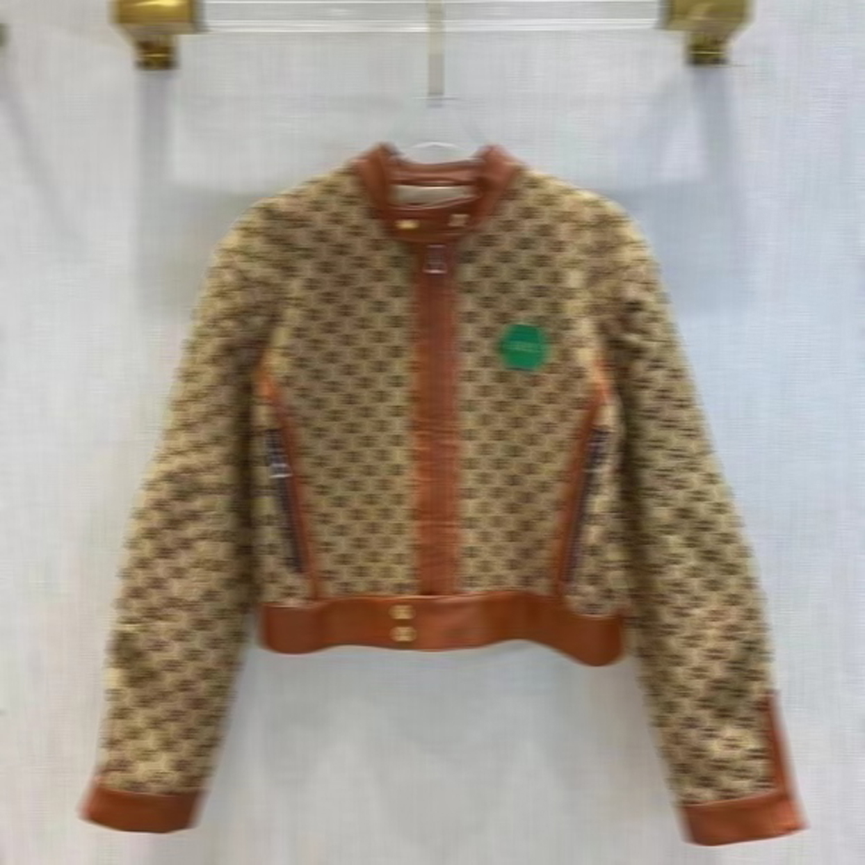 

B126 2022 women's color matching jacket female short zipper stitching imported lambskin leather edging craft jacket, Brown