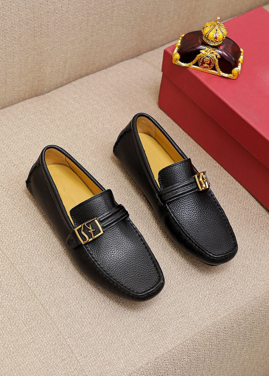 

Casual Shoes Top Quality Matte Leather Platform Handmade Chaussures mens designers dress Gen uine Metal snap Peas wedding classic fashion big size loafers t635, Black