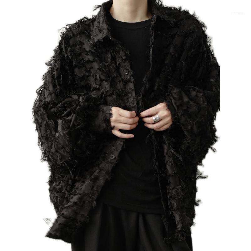 

Autumn Trend To Wear Black Personalized Shirt Hairdresser Mid-length Loose Long-sleeved Shirt. Men's Casual Shirts