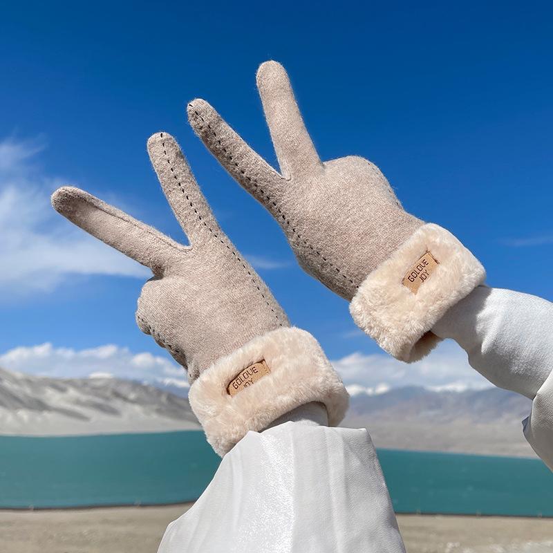

Five Fingers Gloves Winter Warm Cashmere Ms More Outdoor Cycling Wind And Comfortable Soft Velvet Touch Screen