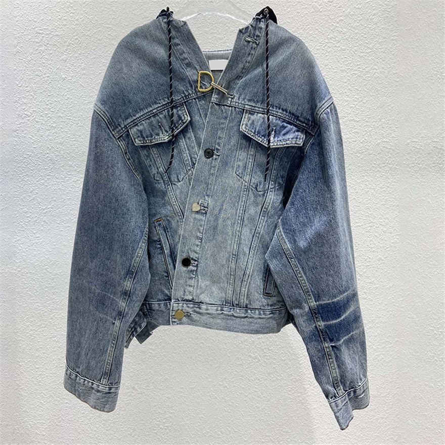 

Luxury Womens Denim Coat Designer Blue Hooded Denim Jacket INS Fashion Street Style Jackets, With label##