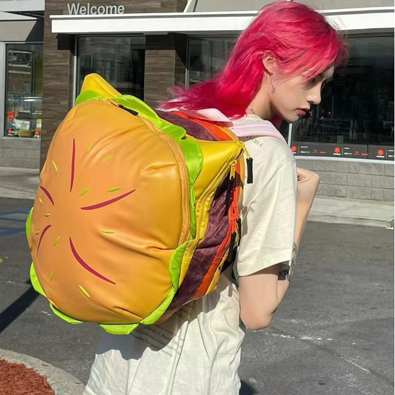

Funny Hamburger Backpack For Women Men Cartoon Big Handbag Fashion Student School Ladies Large Capacity Shoulder, As pic