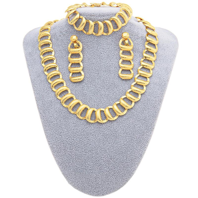 

Earrings & Necklace Dubai Jewelry Sets For Women Gold Plated Round African Bridal Bracelet Earring Set French Wedding AccessoriesEarrings, As pic