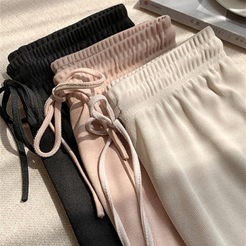 

Soft Comfort High Waist Casual Summer Pants Women Ice Silk AnkleLength Long Trousers Female Slacks 220811, Ankle 1 beige