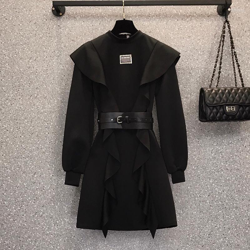 

Plus Size Dresses Kekeplus -4XL Elegant Ladies Black Ruffle Dress Oversized Women Clothes 2022 Autumn Short Mini Robe 18113 Echm22