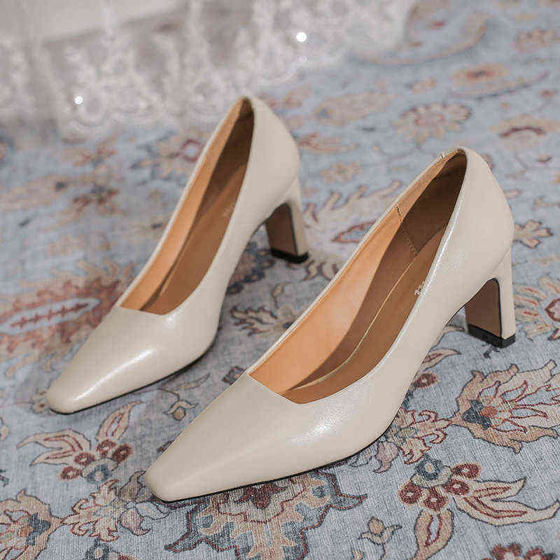 

2022 INS Vintage Women 5cm Chunky High Heels Square Toe Pumps Spring Elegant Office Lady Brown Beige Heels Wedding Dress Shoes G220425, Black