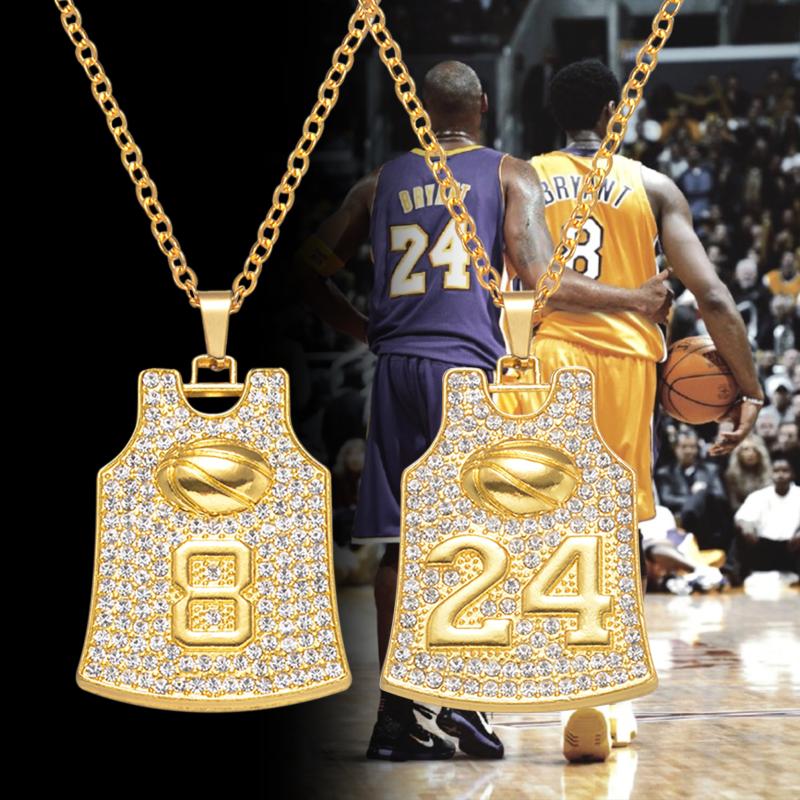 

Pendant Necklaces Personality Basketball Jersey For Men Women Hip Hop Zircon Necklace Number 8/24 Fans Memorial GiftsPendant