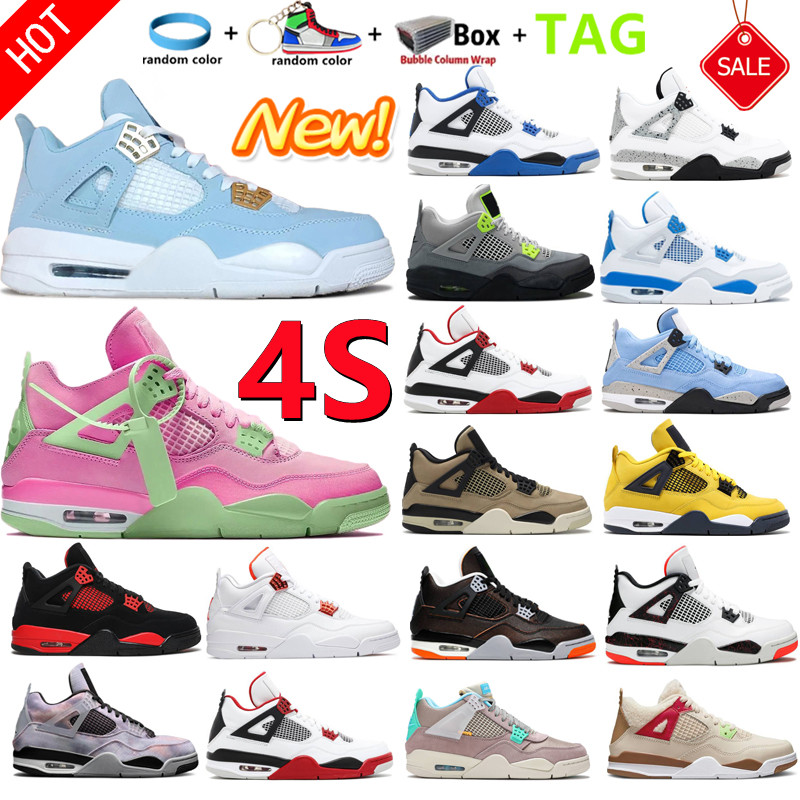 

New 4S IV 4 Men Women Basketball Shoes Midnight Navy Cool Grey UNC Desert Moss Black Cat White Cement Purple Taupe Hyper Royal Game Blue Hermit Craft Trainers Sneakers, Shoebox