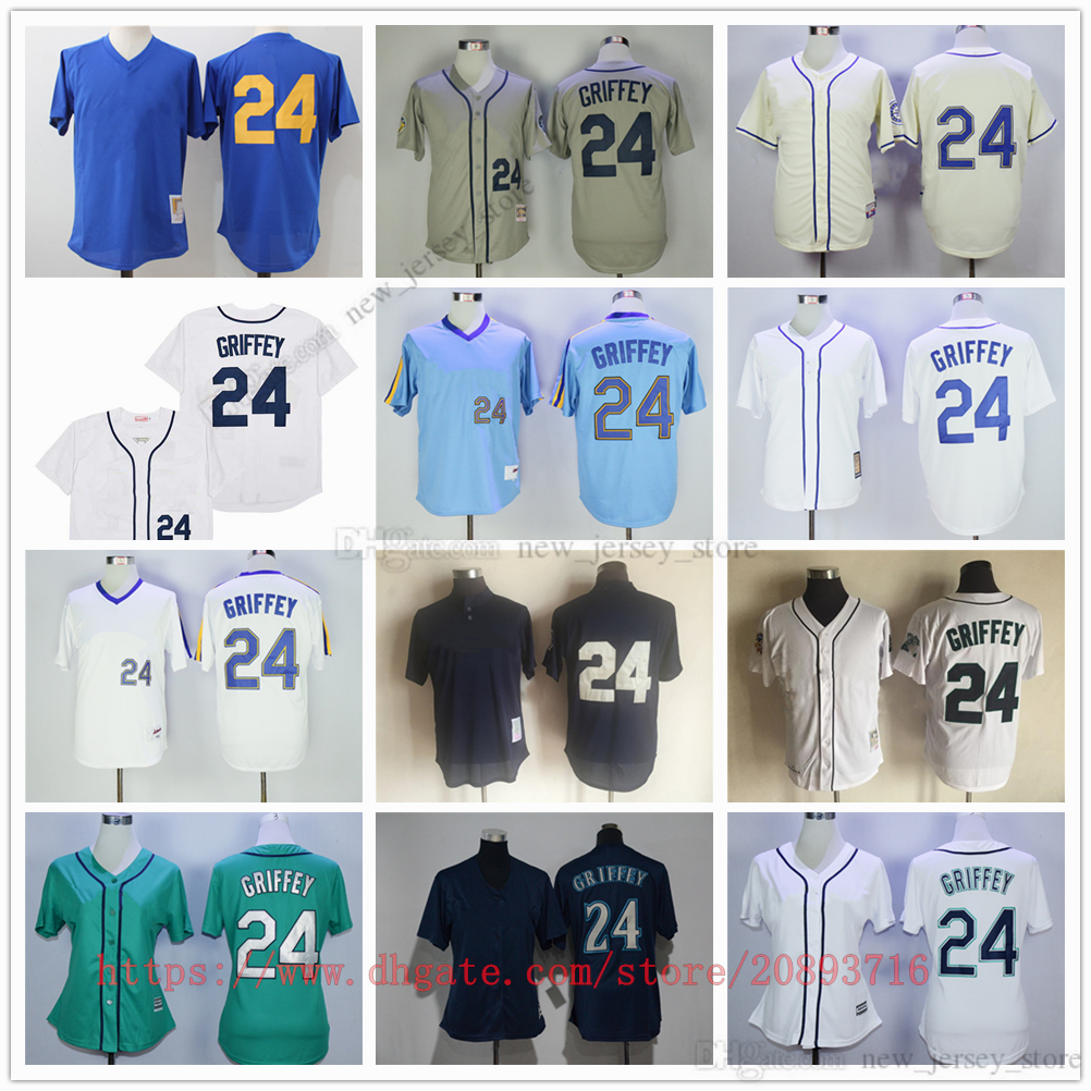 

Movie College MitchellNess Baseball Wears Jerseys Stitched 24 KenGriffey All Stitched Name Number Breathable Sport Women Sale High Quality, As picture (with team logo)