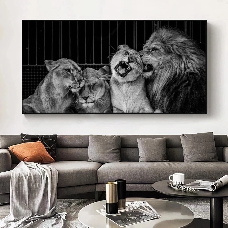 

Black and White African Lion Family Circus Animal Canvas Painting Posters Prints Art Mural for Living Room Decoration Cuadros