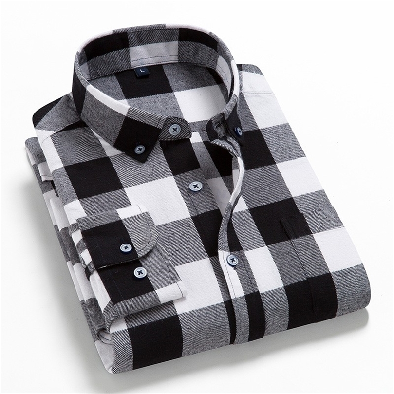 Man Plaid Shirts Cotton Chemise Male Blouses Casual Long Sleeve Formal Business Shirt Mens Clothing 220813