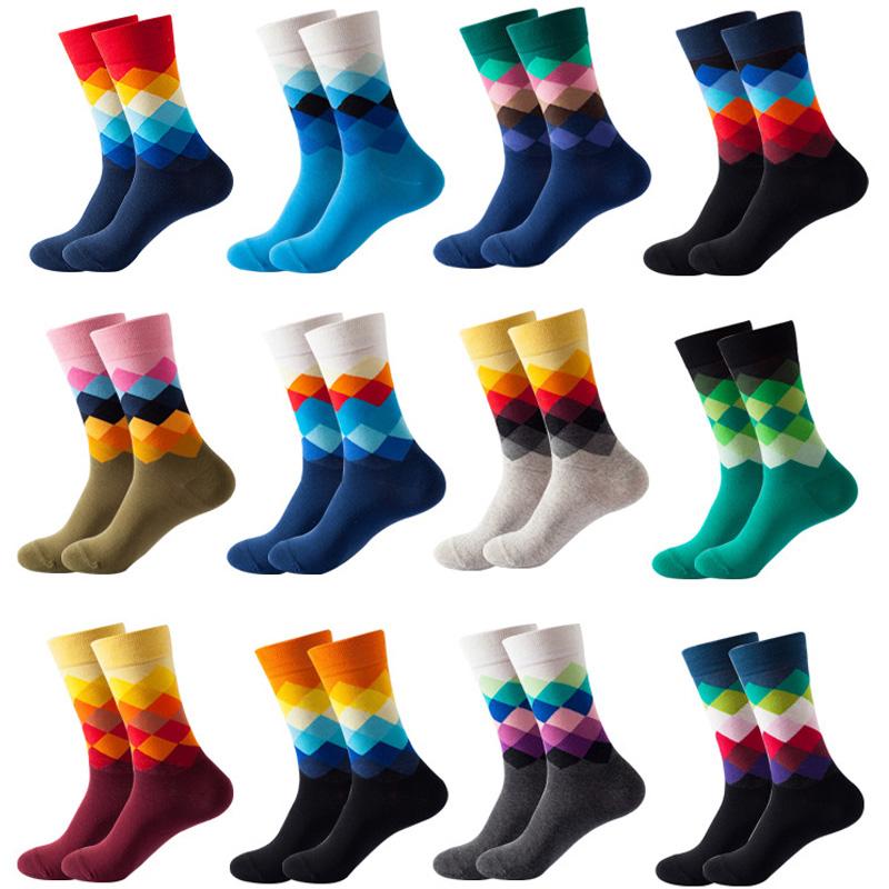 

Men's Socks Fashion Man Fine Paragraph Diamond Pattern Argyle Funny Happy Geometric Large Size Combed Cotton Wedding GiftsMen's
