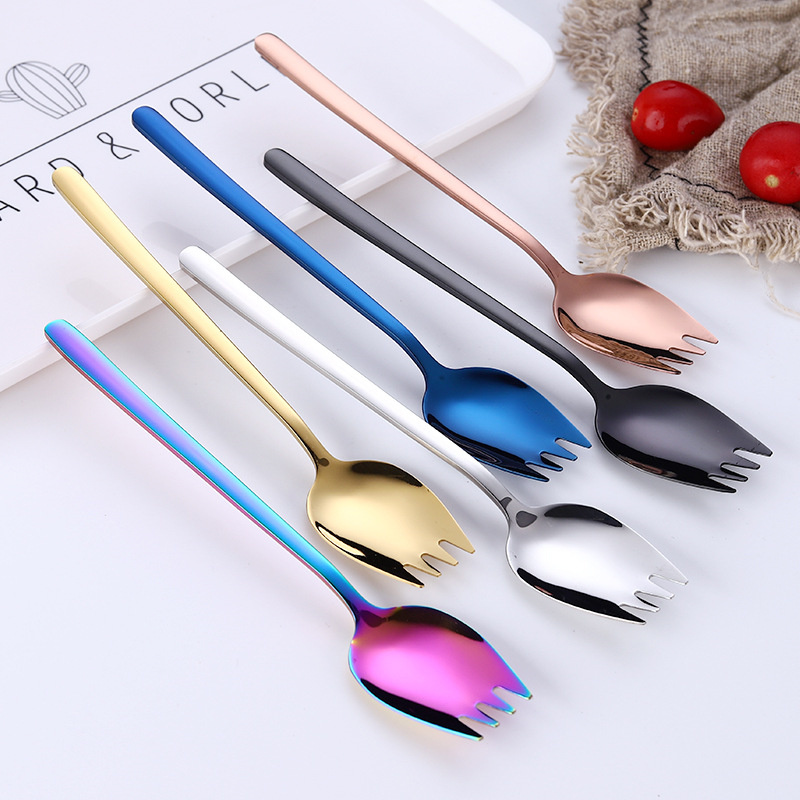 Multifunctional 2 in 1 Spork Silverware Gold Fork Spoon-image-405020571