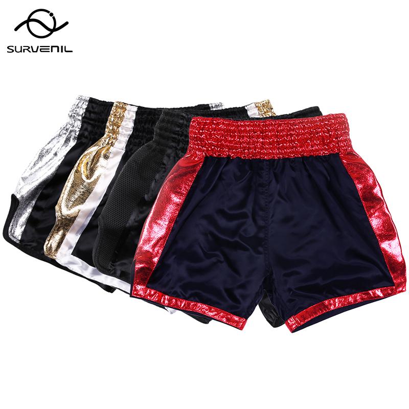 

Men's Shorts Muay Thai Satin Polyester MMA Kids Adult Black Gold Boxing Pants Men Women Teenagers Kickboxing Training KitMen's, Black silver