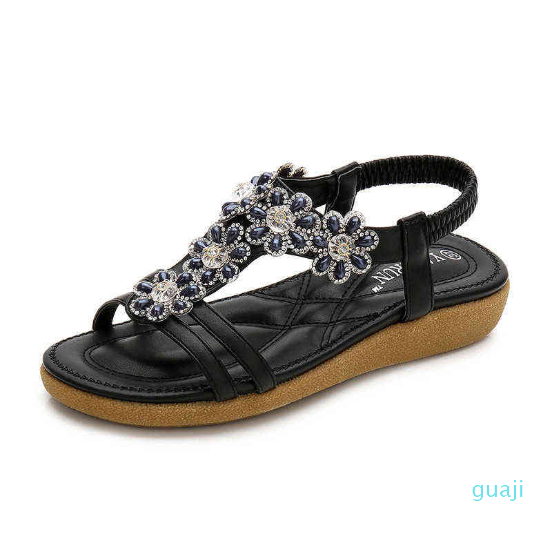 

summer sandals Bohemian women's SANDALS BEACH women's large flat shoes, Black