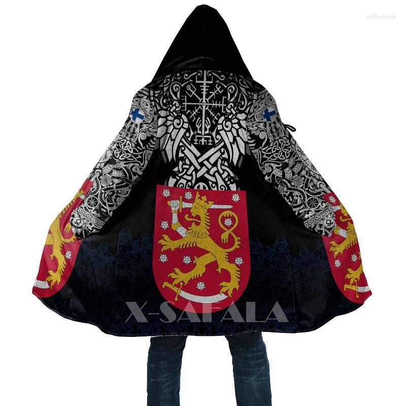 

Men' Wool & Blends Viking Style Iceland Symbol All Over 3D Printed Topcoat Overcoat Thick Warm Hooded Cloak Coat For Men Windproof Fleece W, D612