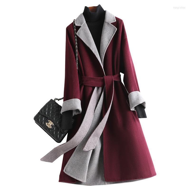 

Women's Fur & Faux Real Wool Blend Coat Autumn Winter Women Slim Outerwear Overcoat LF2123, Red