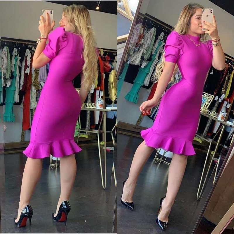 

Party Dresses 2022 Autumn Women Bandage Dress O-Neck Ruffle Short Sleeve Fishtail Midi Bodycon Elegant Celebrity Pink Vestidos, Royal blue