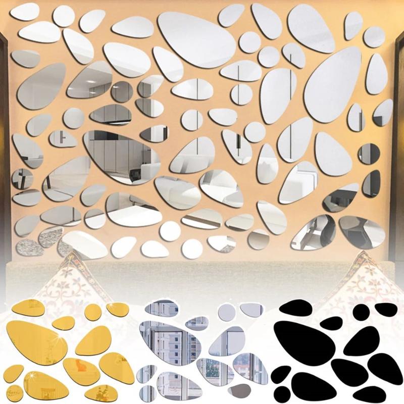 

Wall Stickers 20Pcs Removable Self-adhesive 3D Pebble Decals Mirror Surface Mural Art Living Room Ornament Home Decoration