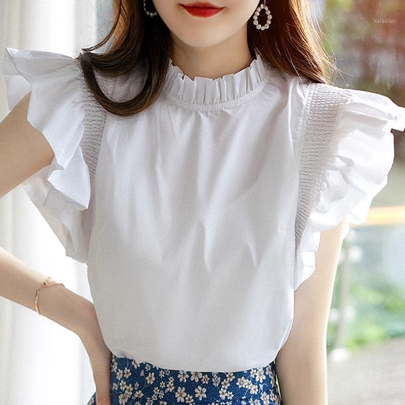 

Women' Blouses & Shirts Summer White Blouse Women Short Sleeve Stand Collar Chiffon Shirt Tops Blusas Mujer De Moda 2022 Femme E495, Black
