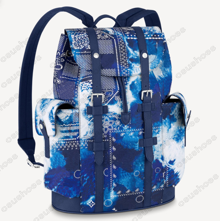 ChristopherS X Mens Designer Backpack Style Sky Blue Wallet Eclipse Reverse Large Capacity Trend Briefcase Handbags Travel Bag Canvas Leather Tot
